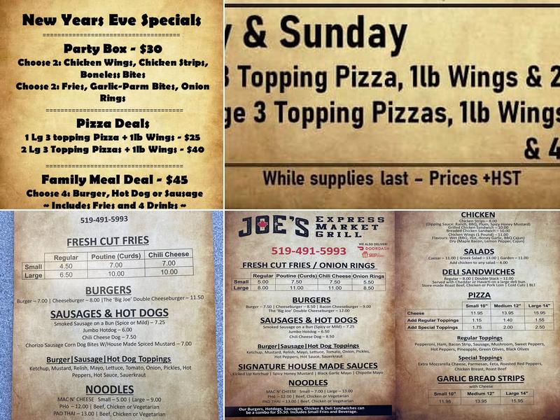 Joe’s Express Market Grill Menu