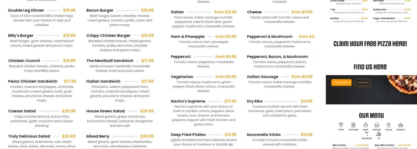 True Pizza Menu