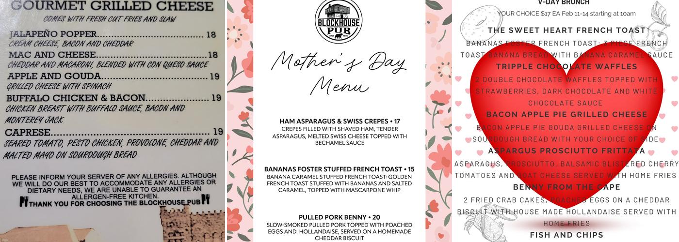 Blockhouse Pub Menu