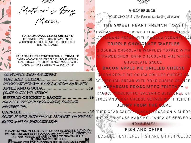 Blockhouse Pub Menu