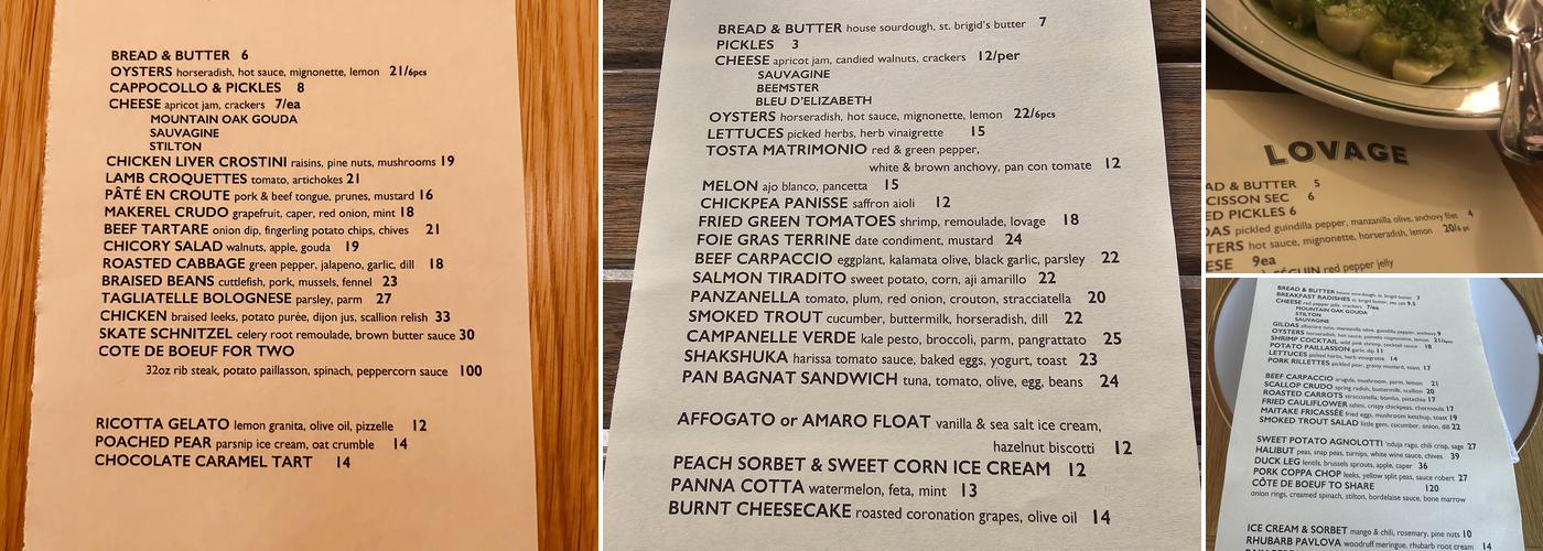LOVAGE Menu