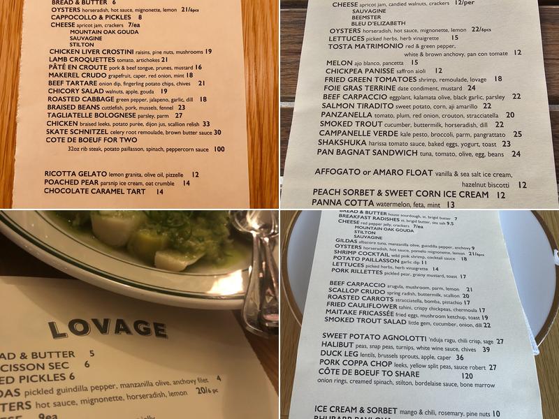 LOVAGE Menu