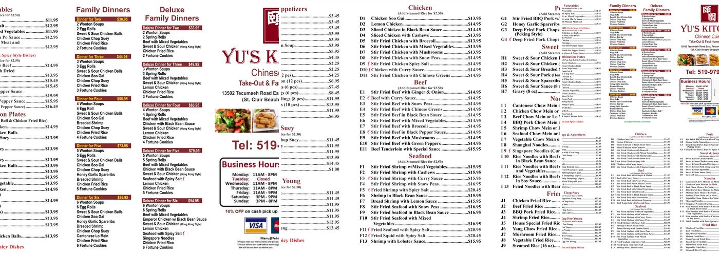 Yu's Kitchen Menu