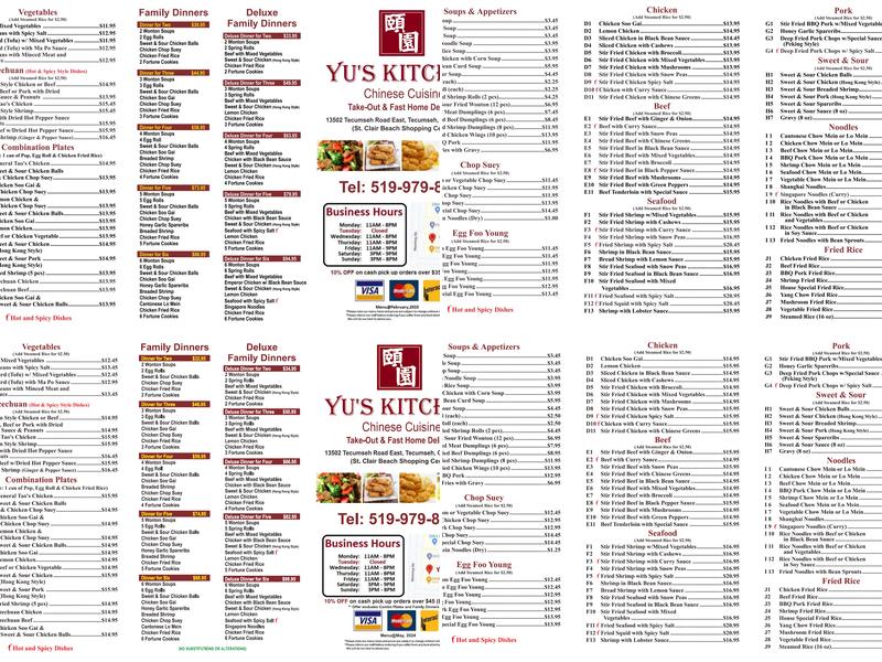 Yu's Kitchen Menu
