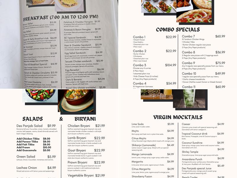Des Panjaab Restaurant Menu