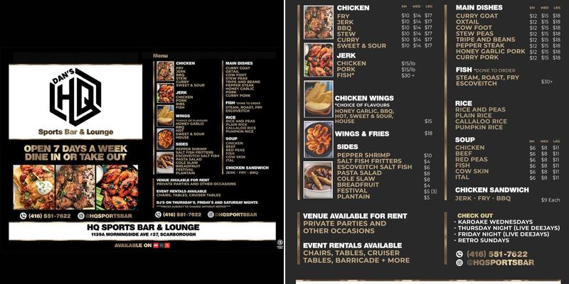 Hq sports bar & lounge Menu