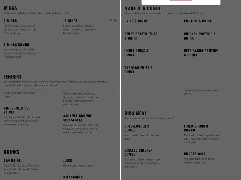 B Boyz Thorncliffe Menu