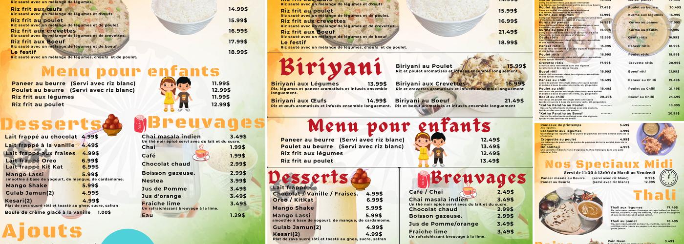 Cuisine de L'Inde Menu