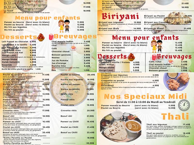Cuisine de L'Inde Menu
