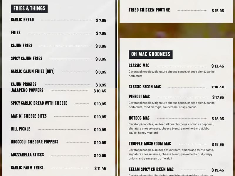 Mac N' Wings Menu