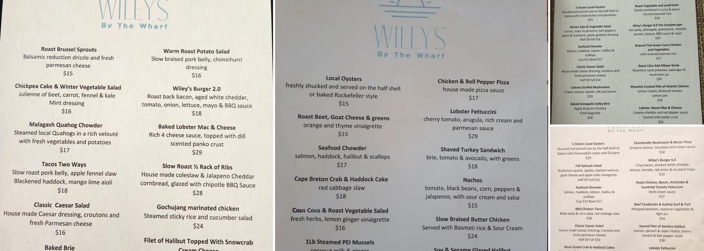Wiley's by the Wharf Menu