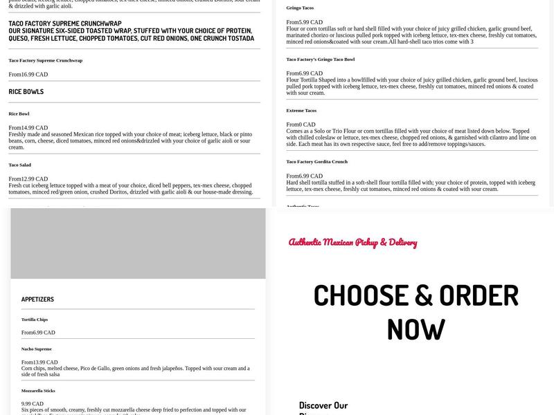 Taco Factory Bar and Lounge Menu