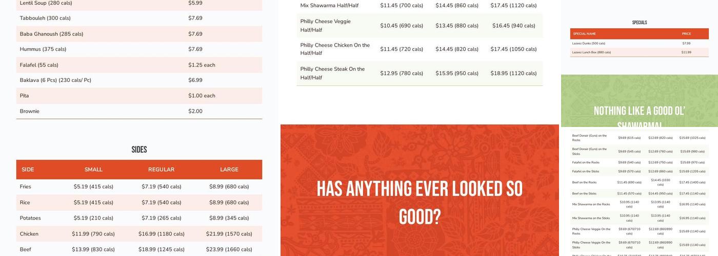 Lazeez Shawarma Menu