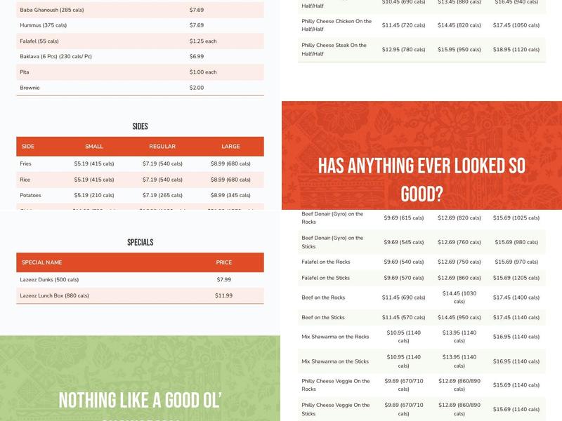 Lazeez Shawarma Menu