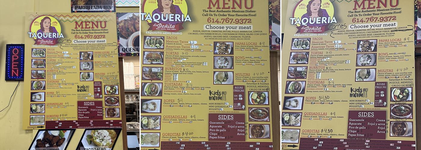 Taqueria La Donita Menu