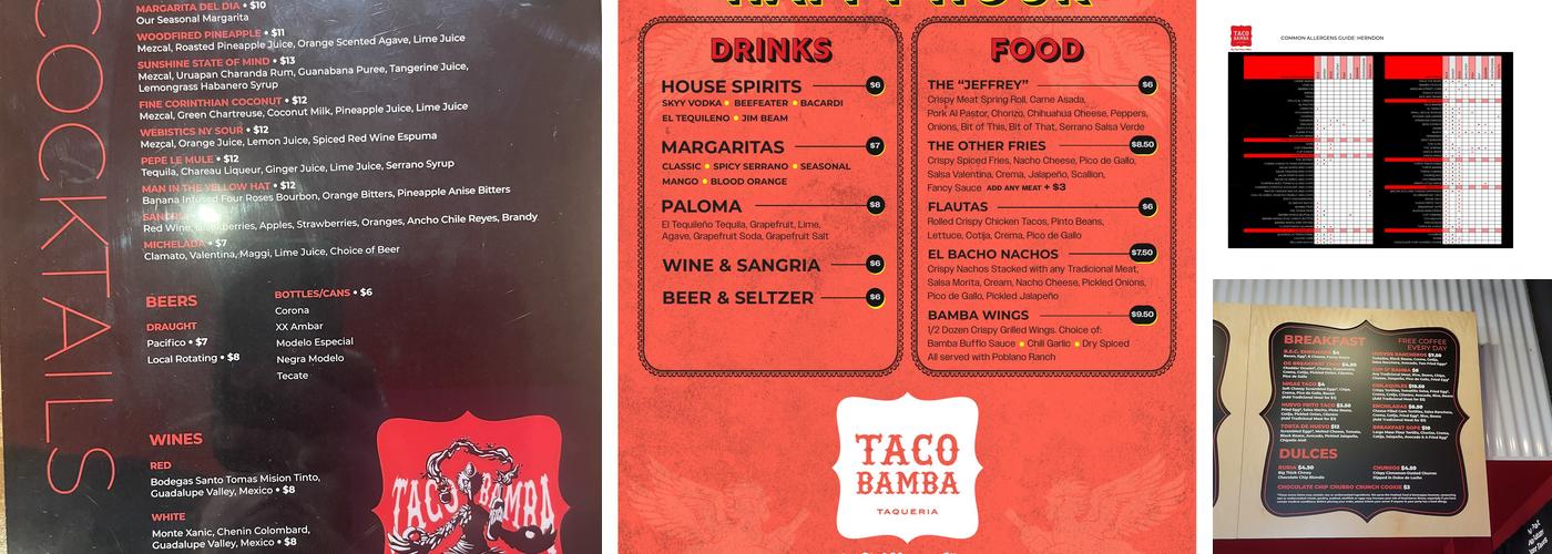 Taco Bamba Menu
