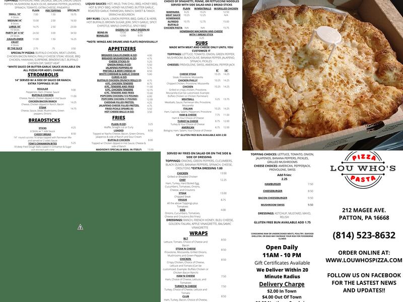 Lou Who's Pizza & Pasta Menu