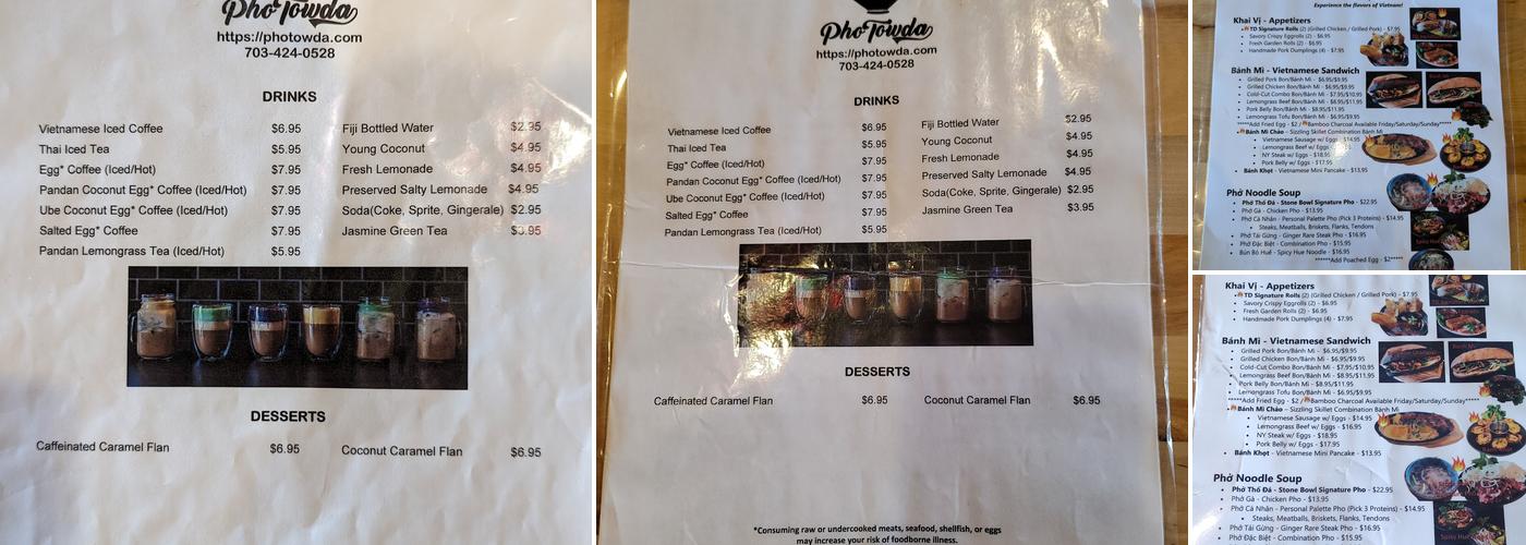 Pho Towda Menu