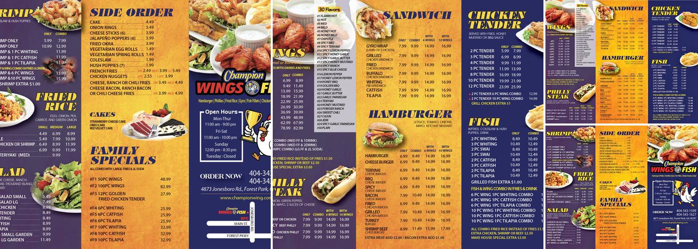Champion Wings and Fish Forest Park Menu