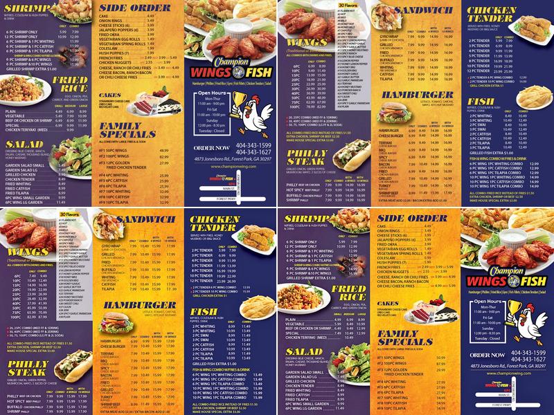 Champion Wings and Fish Forest Park Menu