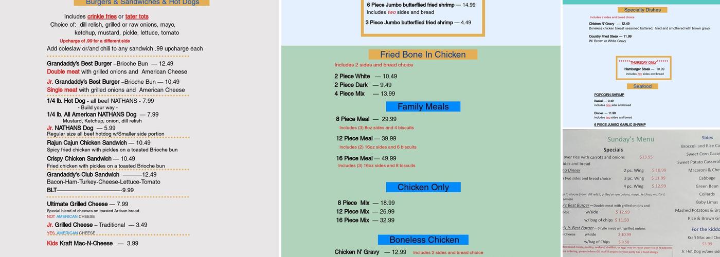 Grandaddy's Kitchen Menu