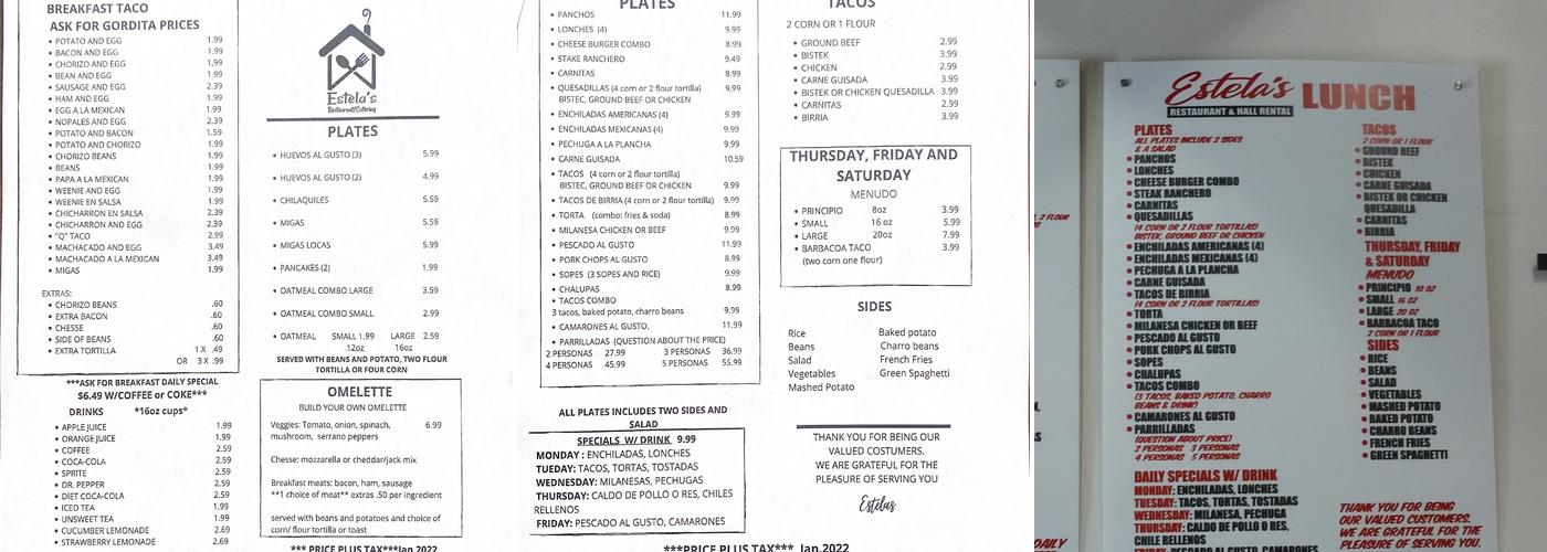 Estelas Catering Menu