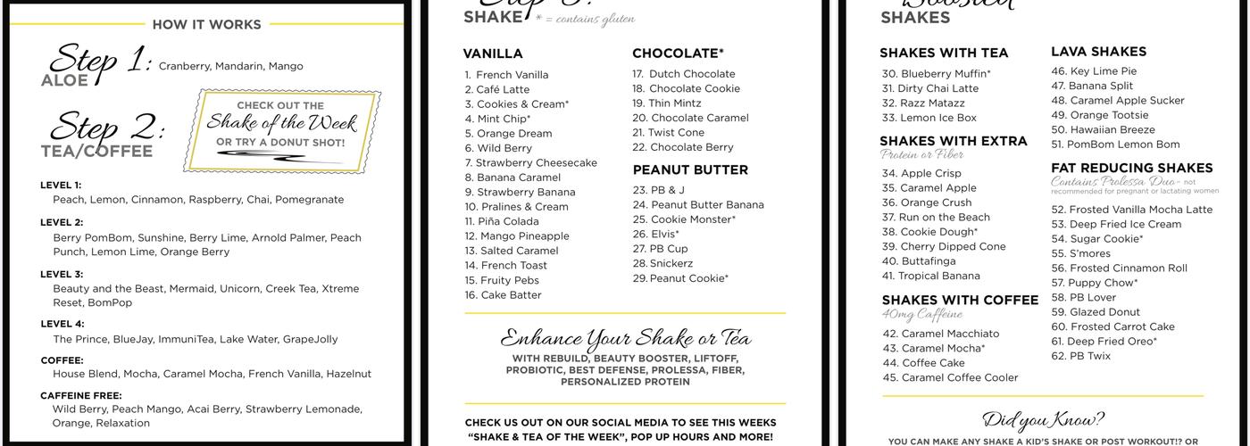 Creek Nutrition Menu