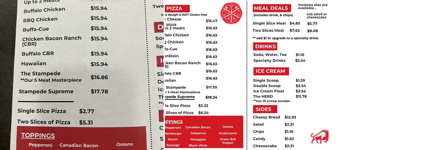 Stampede Pizza Menu