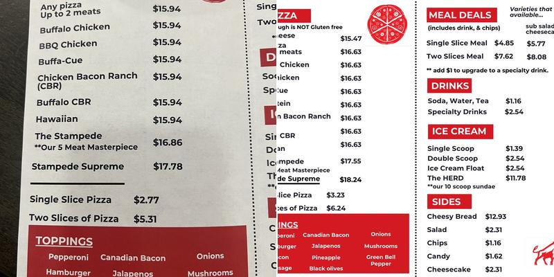 Stampede Pizza Menu