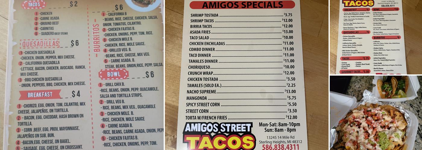 Amigos Street Tacos 14 mile Menu
