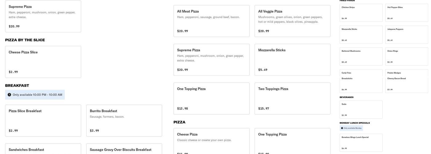 Kelly Express Mart Menu