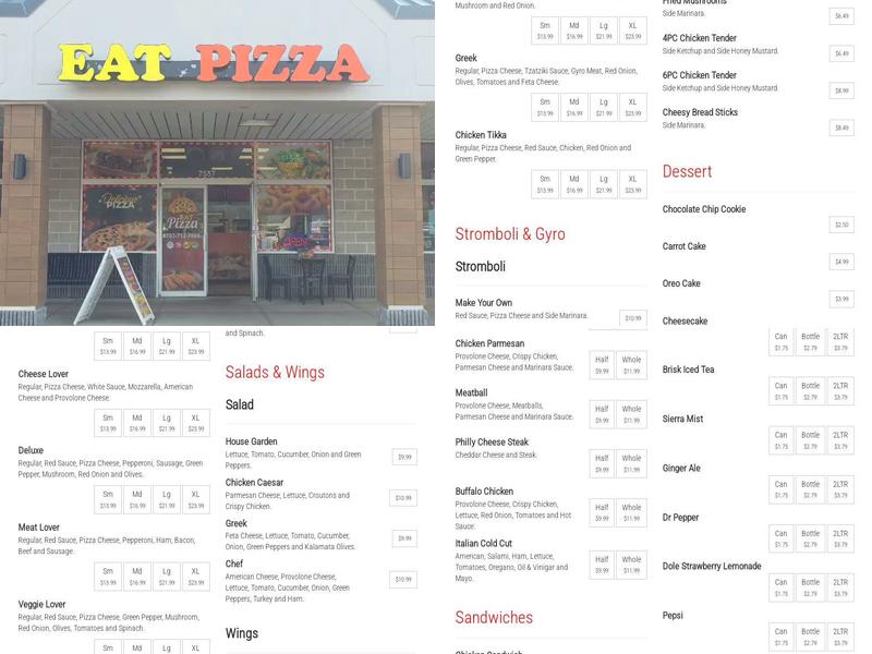 Eat Pizza Menu