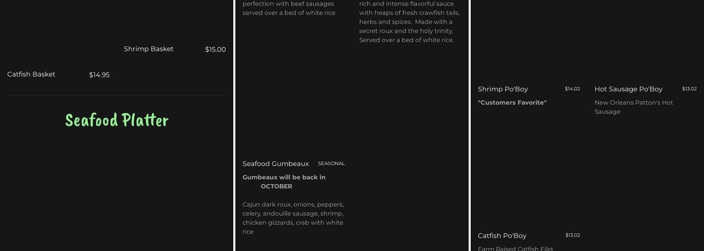 Country & Creole Po'Boys Menu