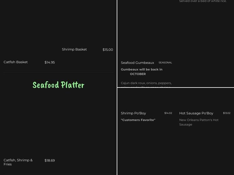 Country & Creole Po'Boys Menu