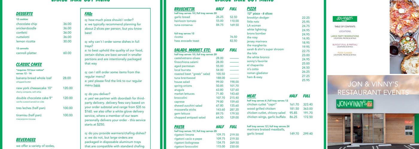 Jon & Vinny's Slauson Menu