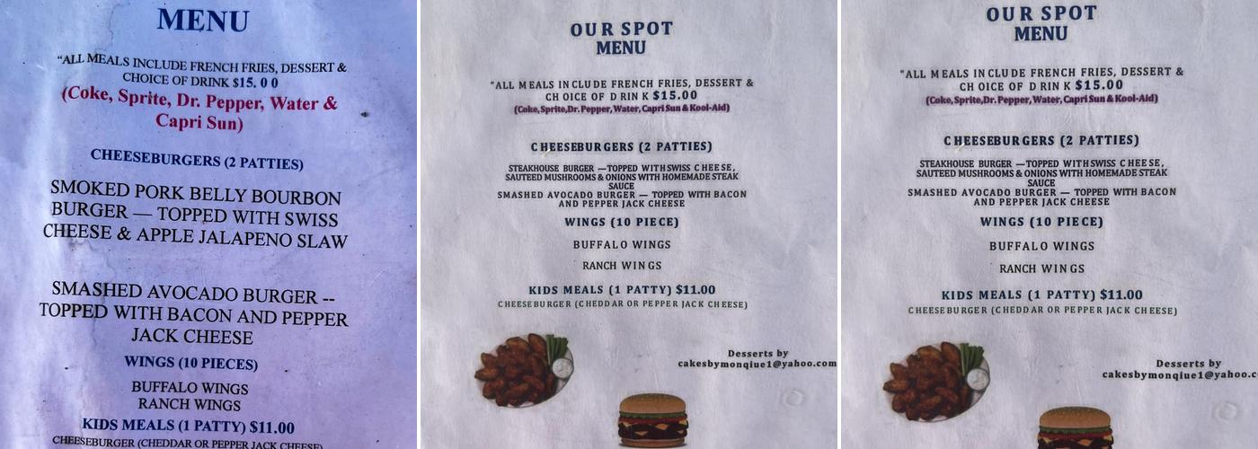 Our Spot Menu