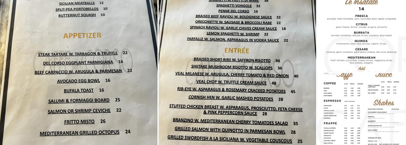 CAFFÈ del CORSO Menu