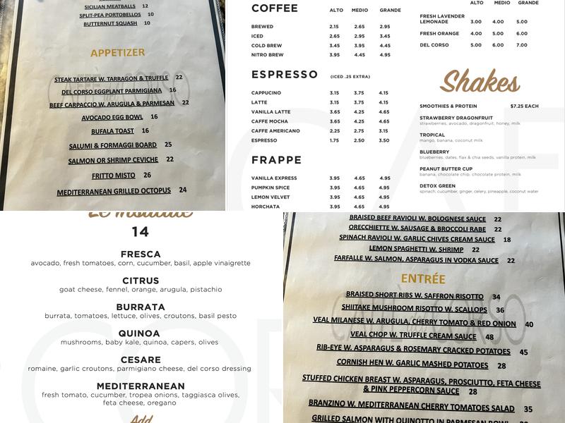 CAFFÈ del CORSO Menu