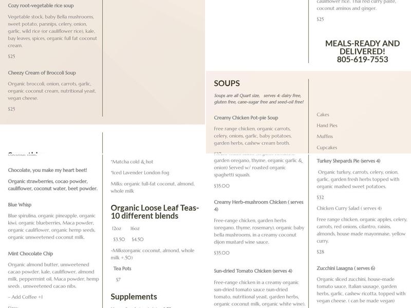 Nosh Paleo Cafe Menu