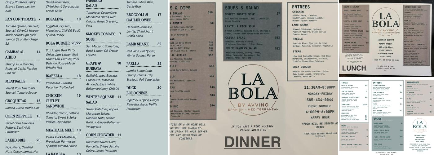 La Bola Menu