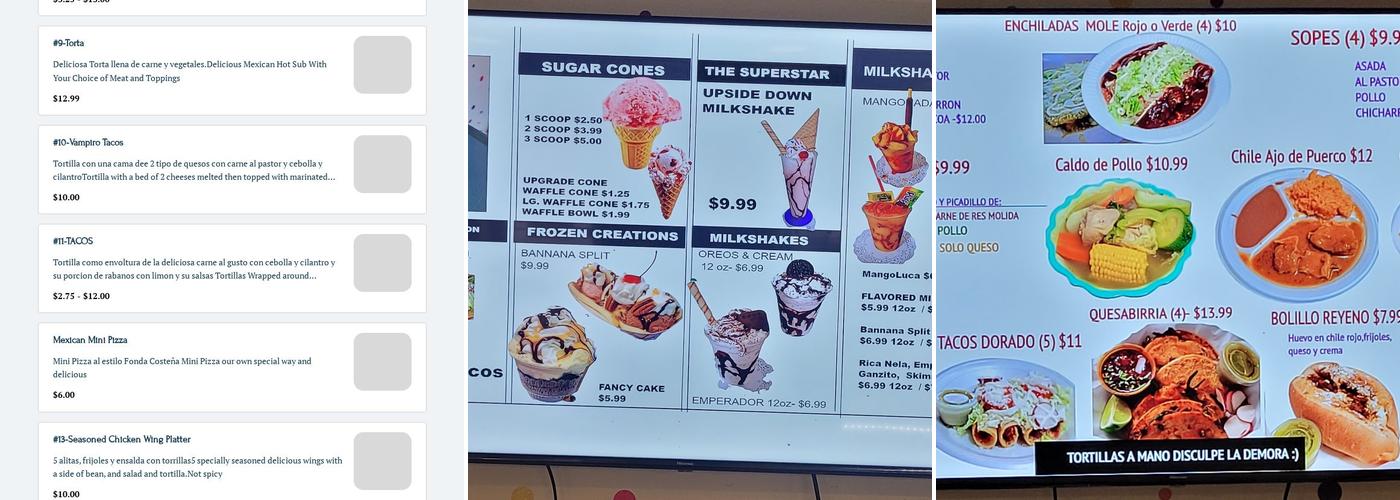 Fonda Costeña LLC Menu