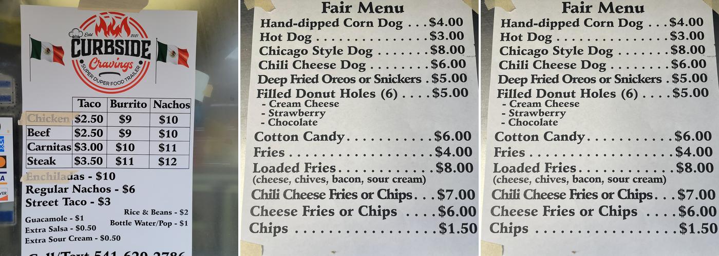 Curbside Cravings Menu