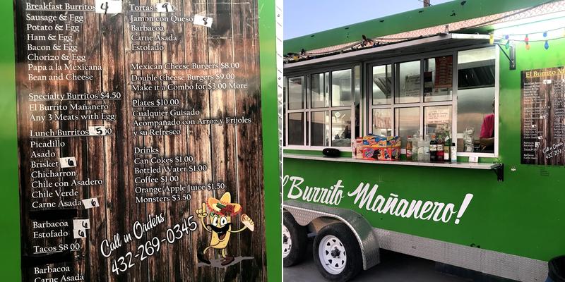 Burrito Mañanero food truck Menu