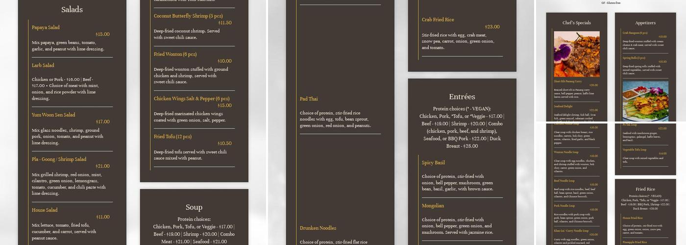 Peinto Thai Kitchen Menu