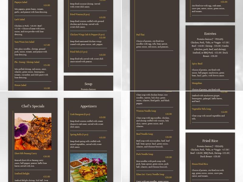 Peinto Thai Kitchen Menu