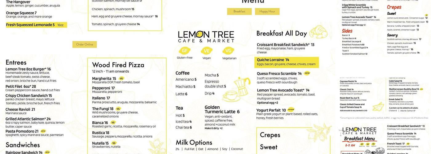 Lemon Tree Cafe and Grocery Store Menu