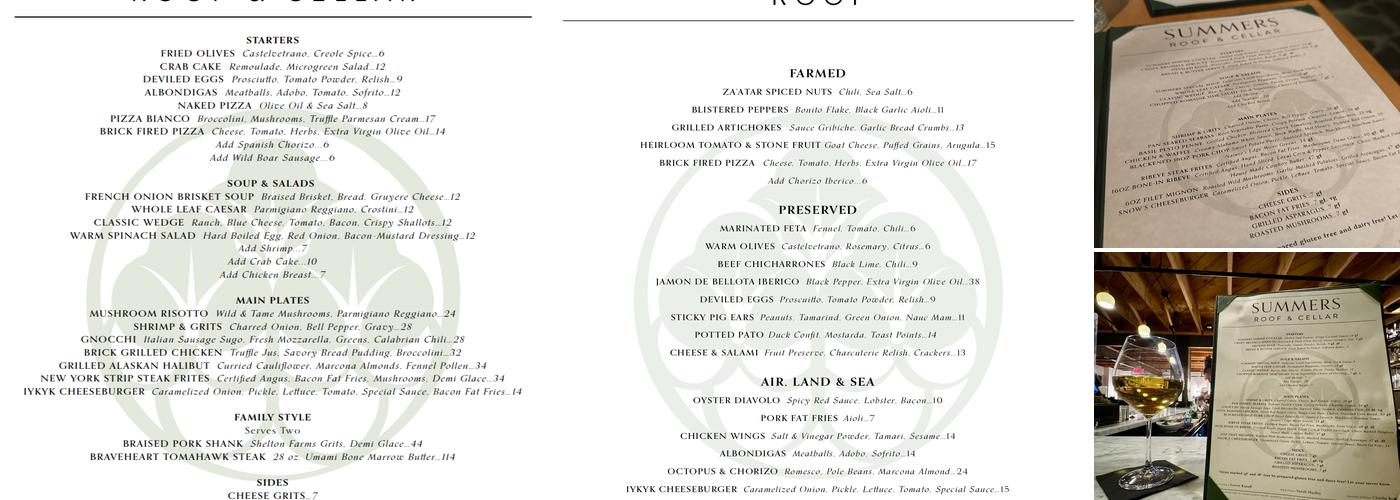 Summers Roof and Cellar Menu