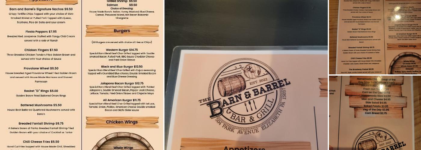 The Barn & Barrel Bar and Grill Menu