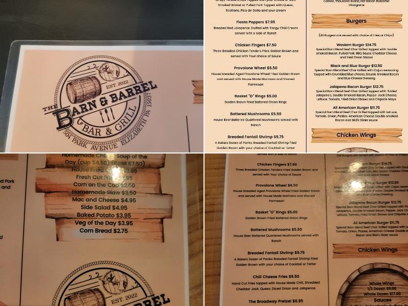 The Barn & Barrel Bar and Grill Menu