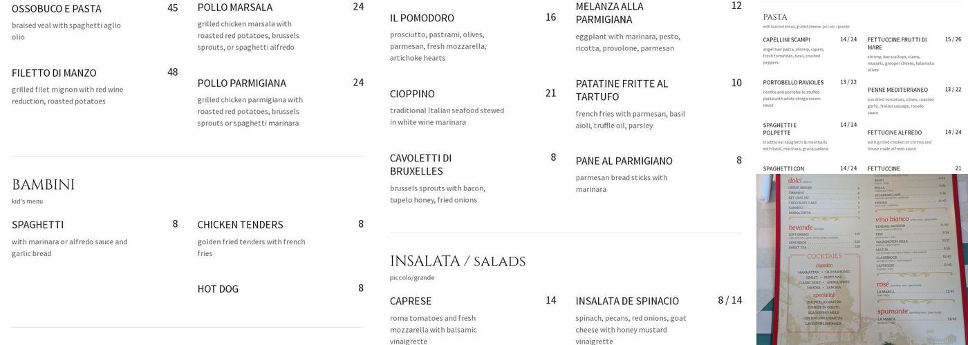 Pomodoro Italian Grill and Bar Menu